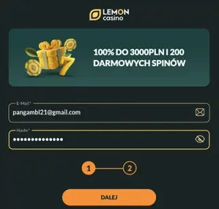 Rejestracja konta Lemon Casino